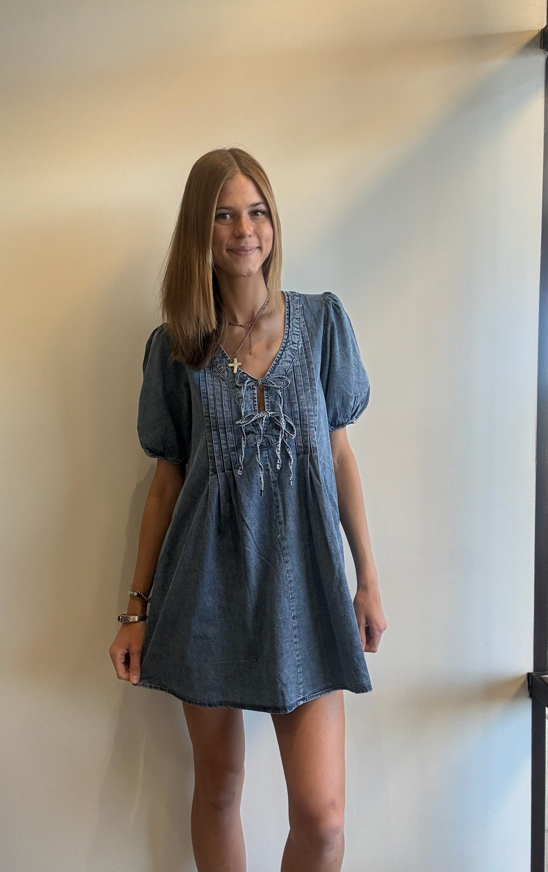 Karter Pleated Mini Denim Dress