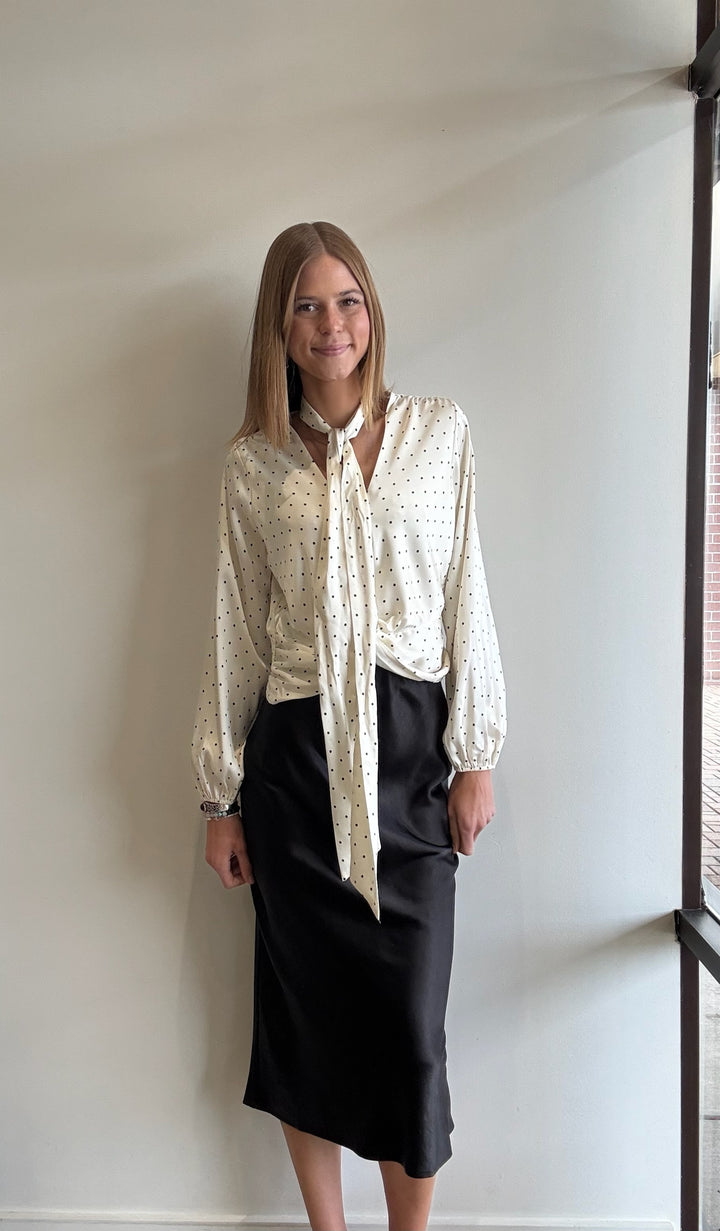 Addi Satin Wrap Front Blouse