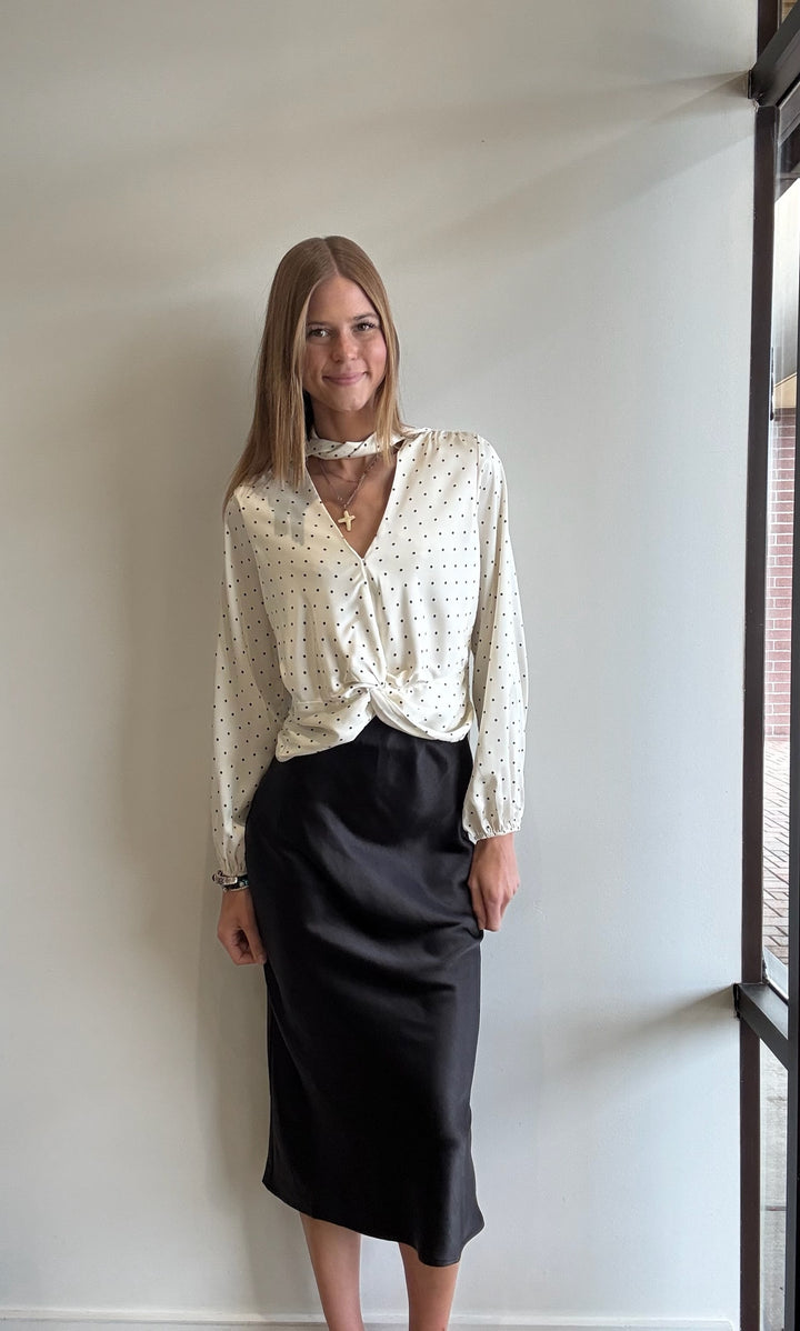 Addi Satin Wrap Front Blouse