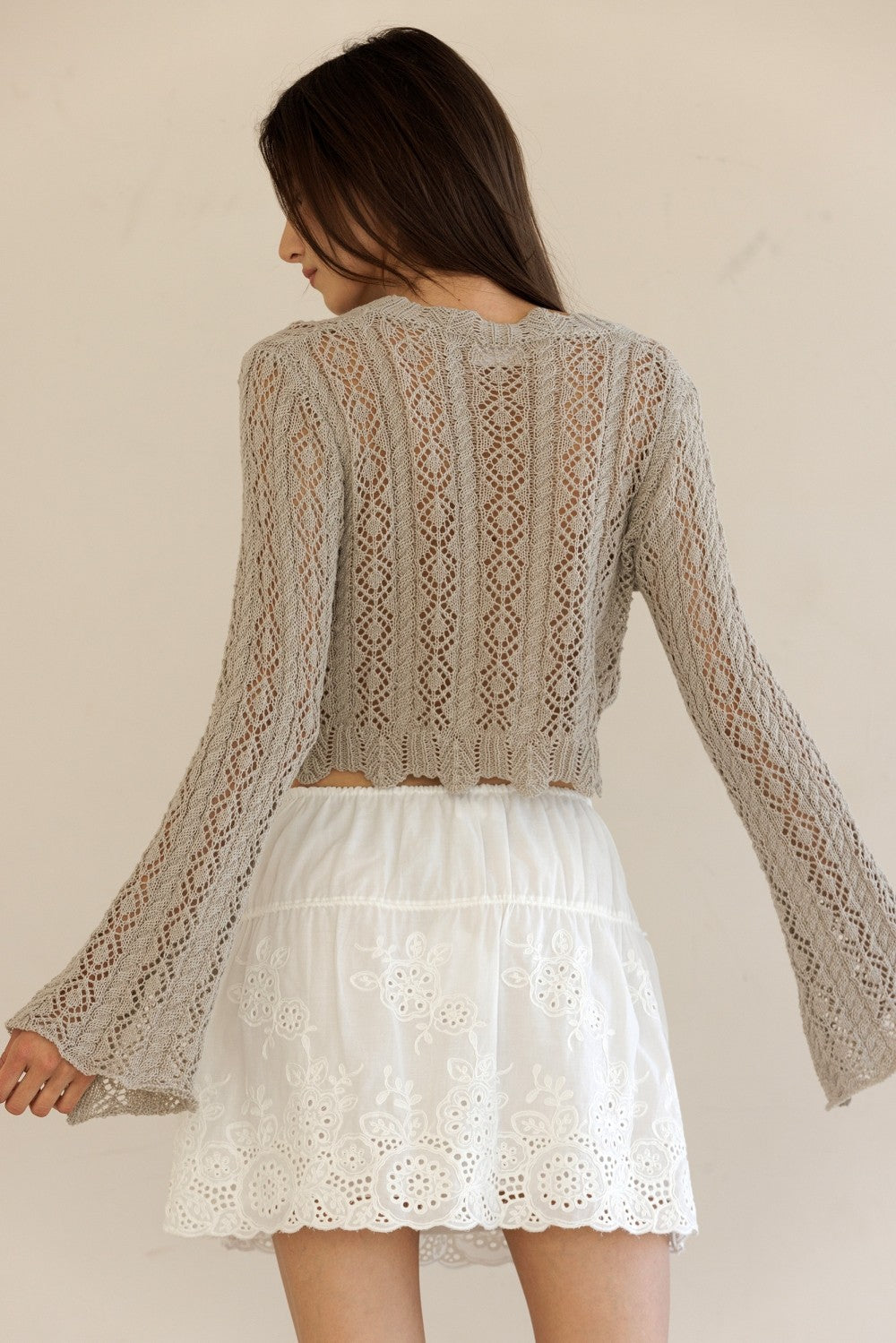 Amyre Bell Sleeve Crochet Sweater