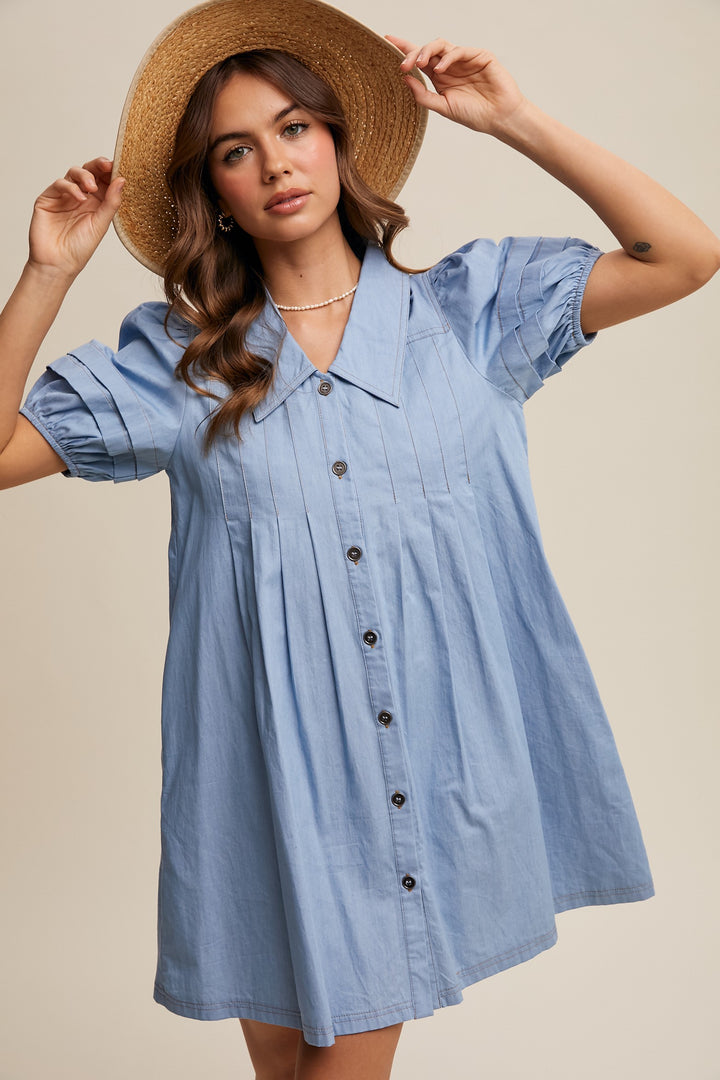 Hanah Puff Sleeve Denim Dress