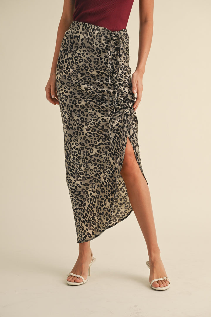 Vici Leopard Print Ruched Skirt