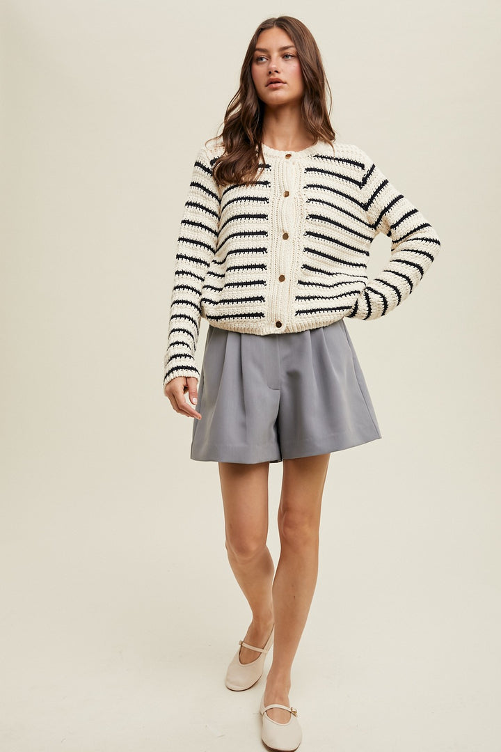 Marta Striped Button Cardigan