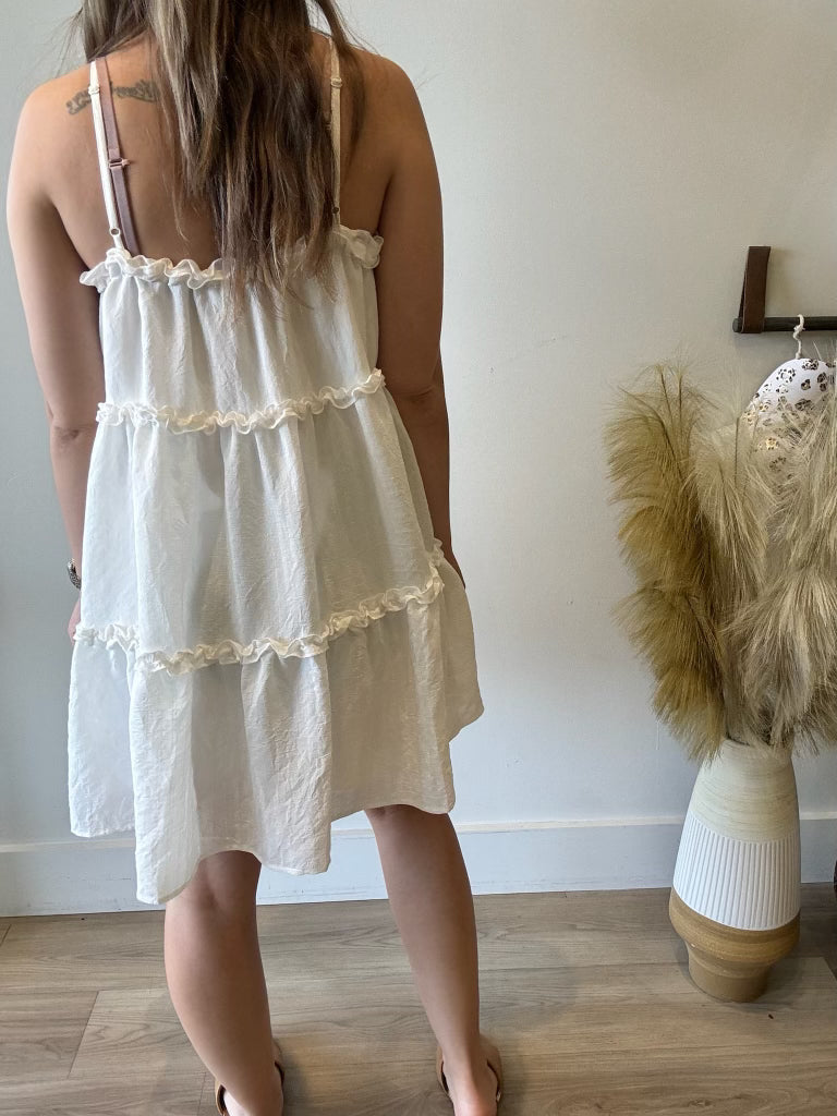 Kayley White Ruffle Tiered Mini Dress