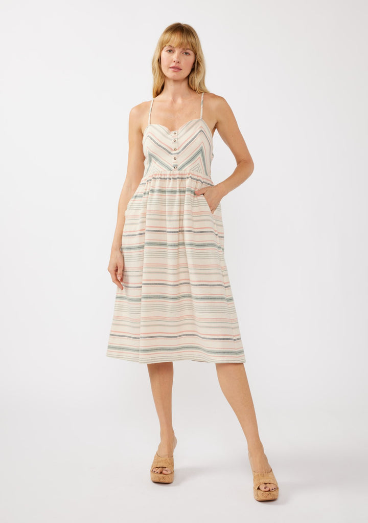 Ida Button Striped Midi Dress