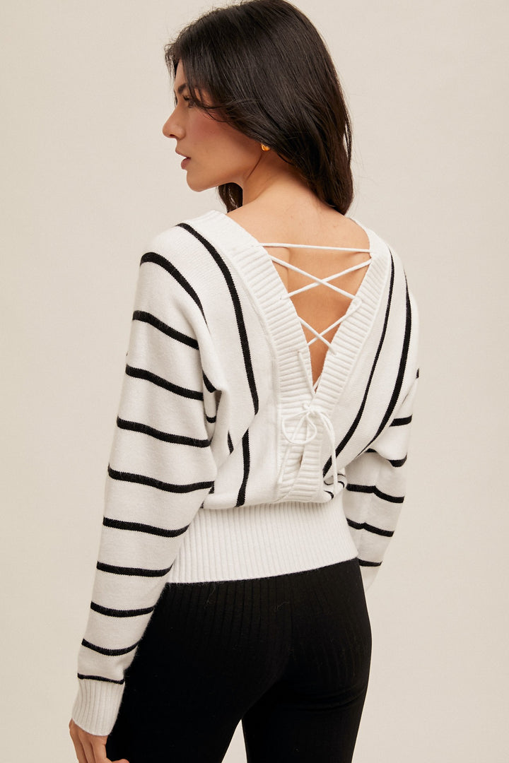 Kyla Btn Stripe Tie Sweater