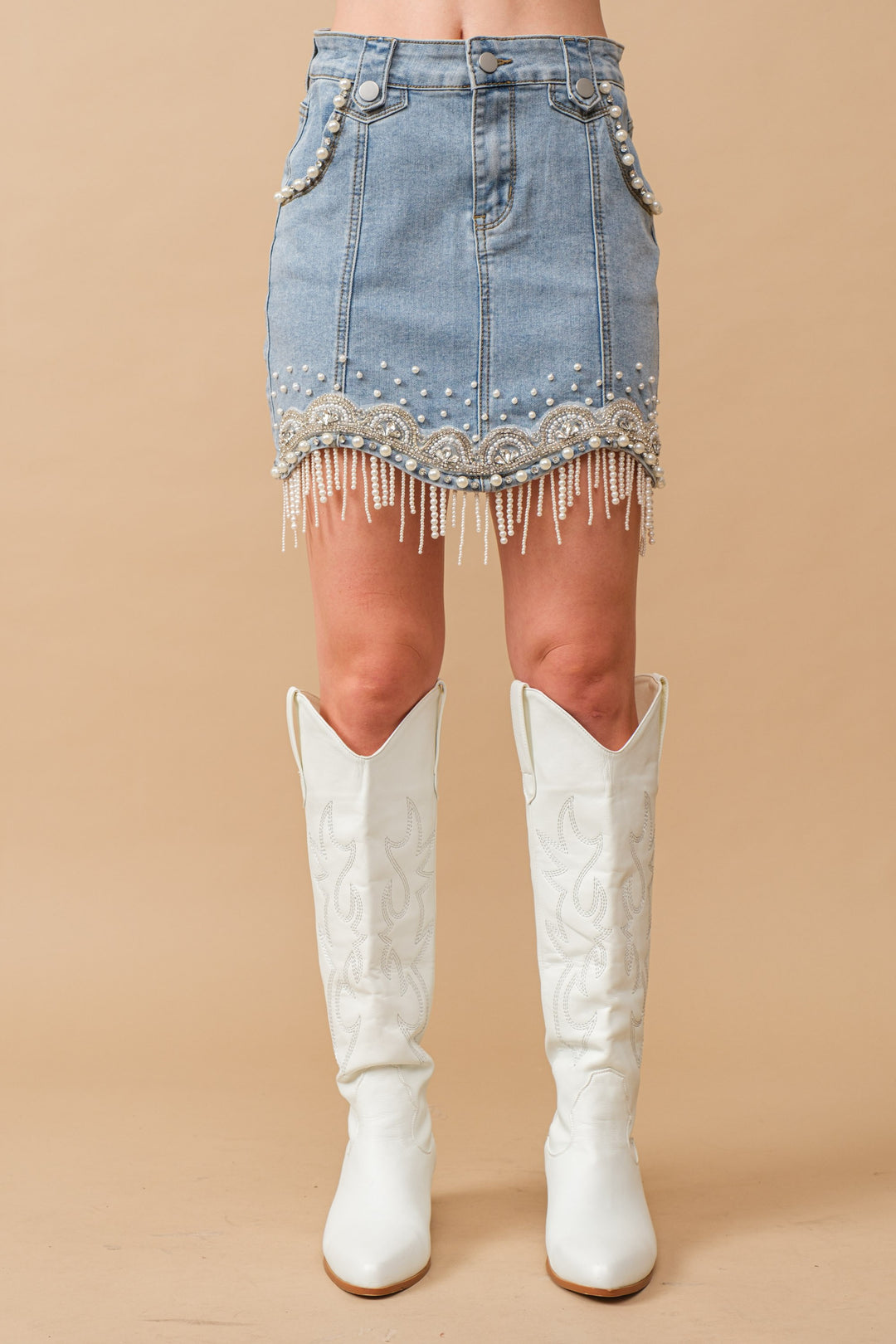 Kiley Pearl Stud Fringe Skirt