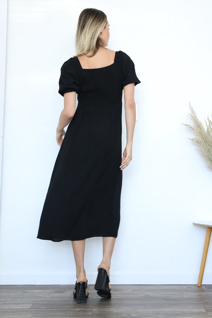 Els Tie Front Midi Black Dress