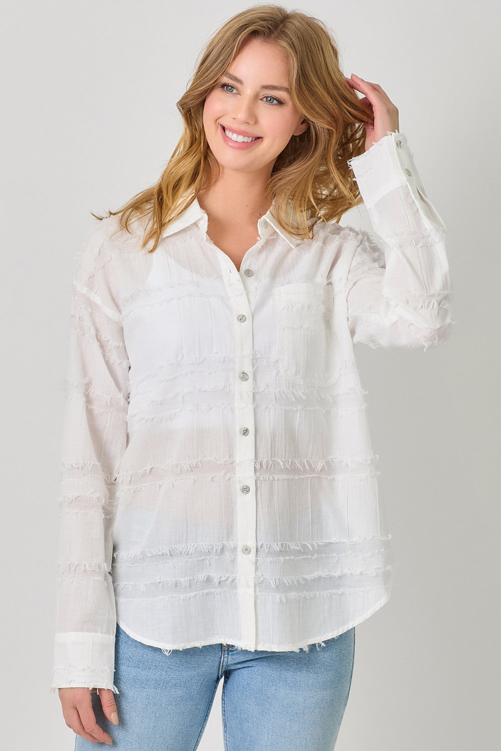 Layla Fringe Stripe Button Down