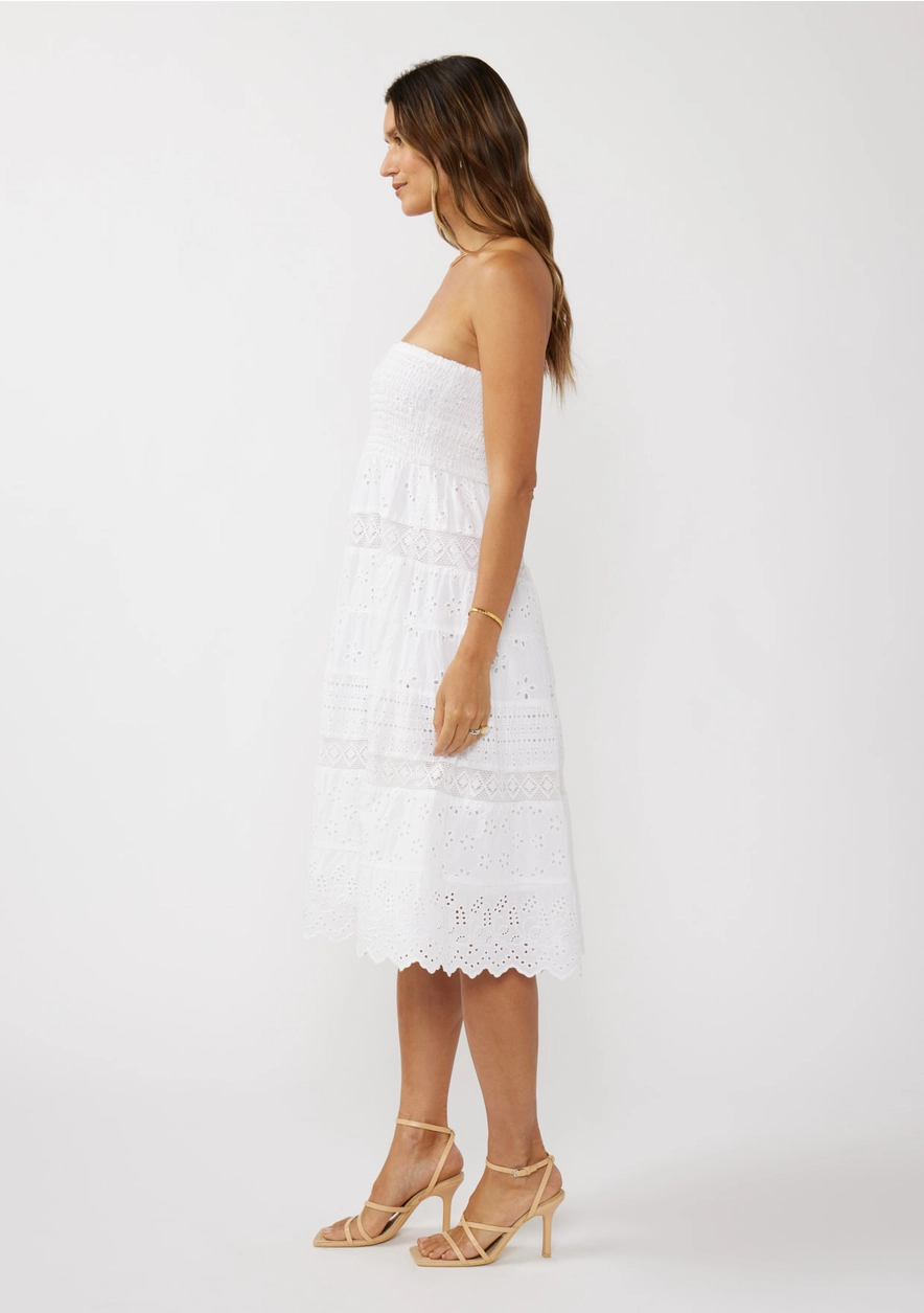 Amily Strapless Eyelet Midi Dress – Arie Layne Boutique Amily Strapless Eyelet Midi Dress – Arie Layne Boutique