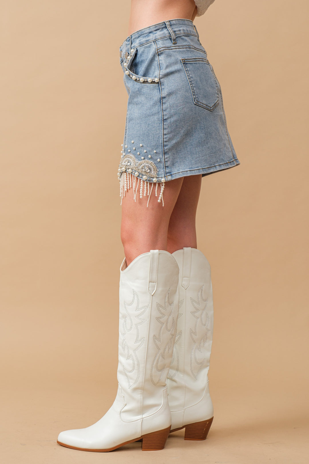 Kiley Pearl Stud Fringe Skirt