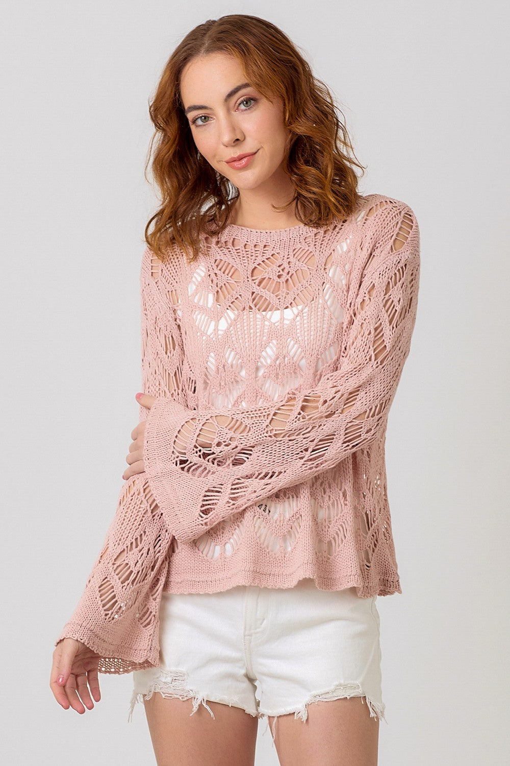 Hadli Crochet Knit L. Sleeve Top