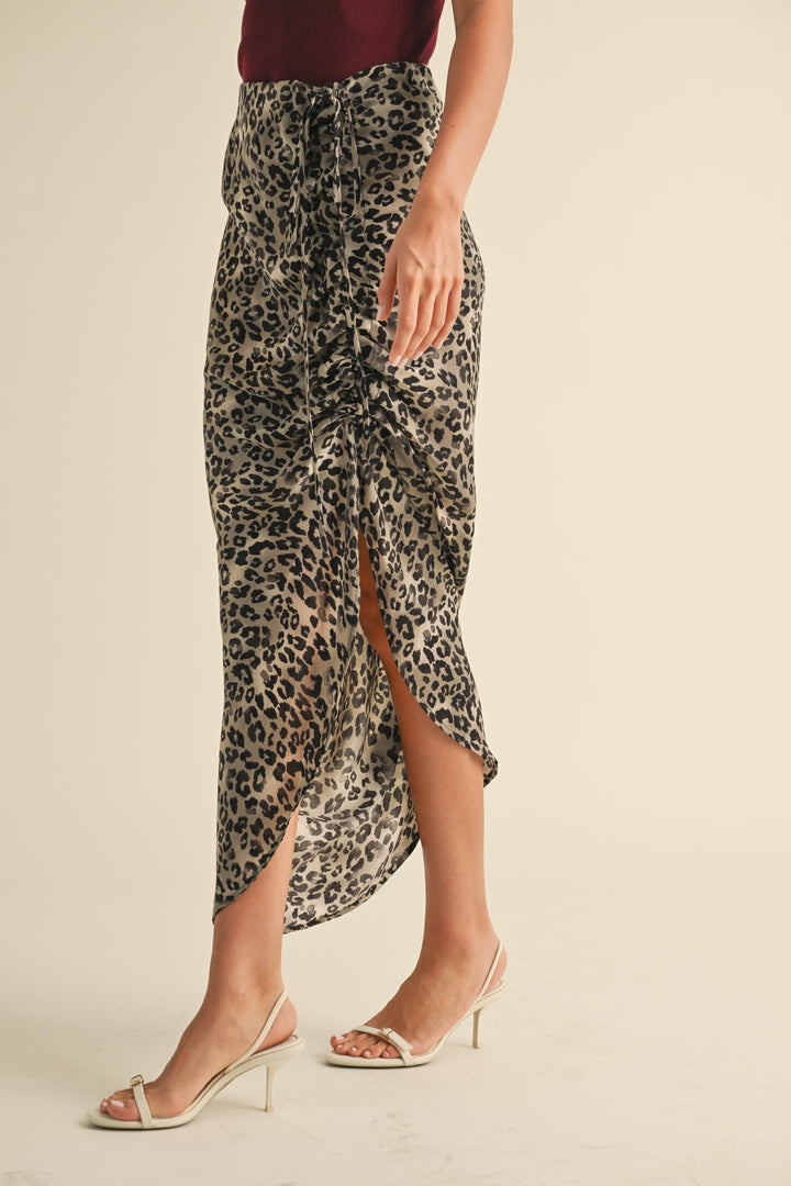 Vici Leopard Print Ruched Skirt