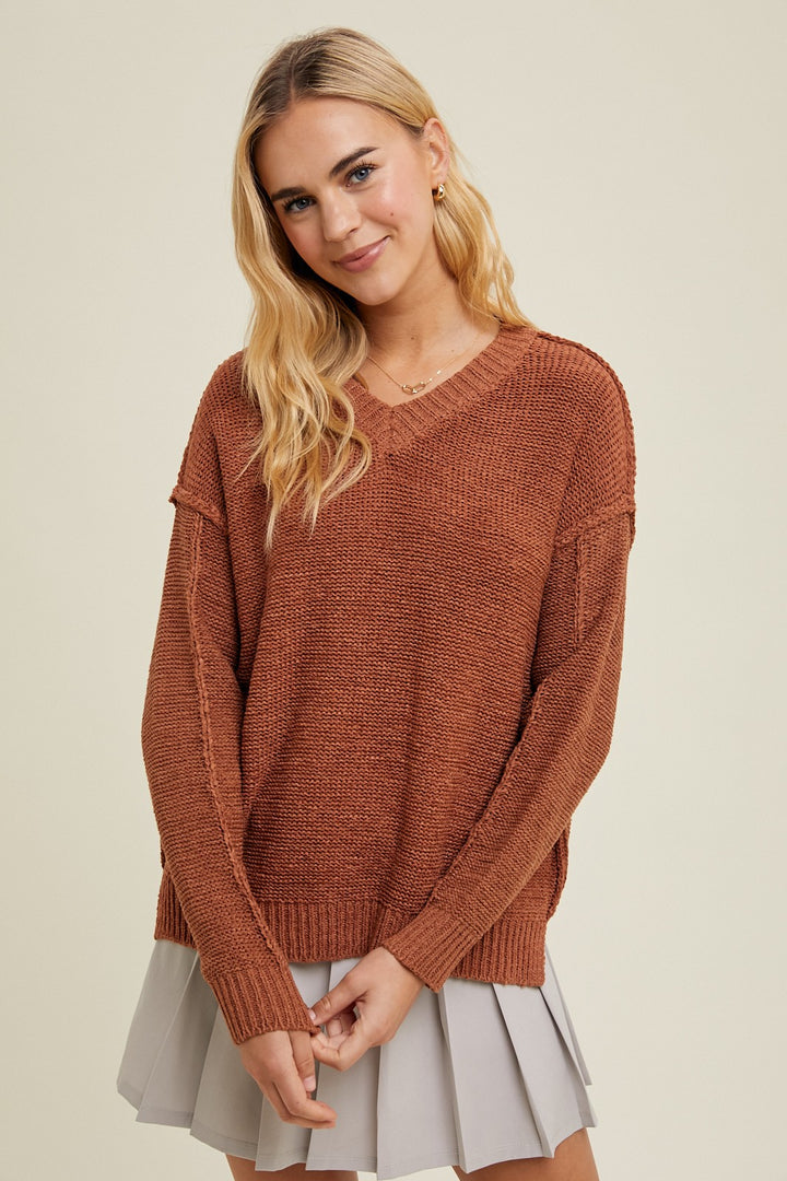 Carsin Raw Detail V-Neck Sweater