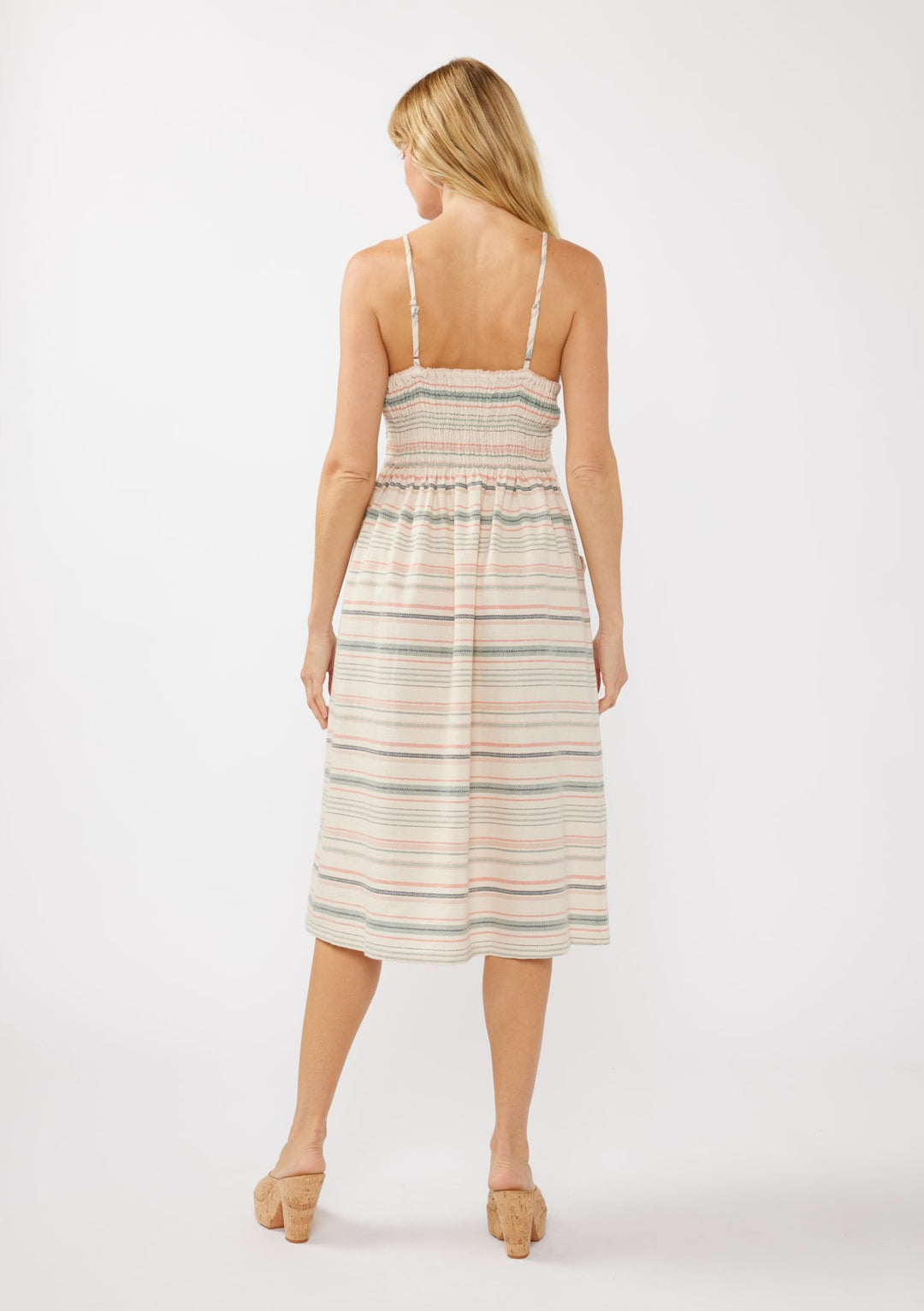 Ida Button Striped Midi Dress