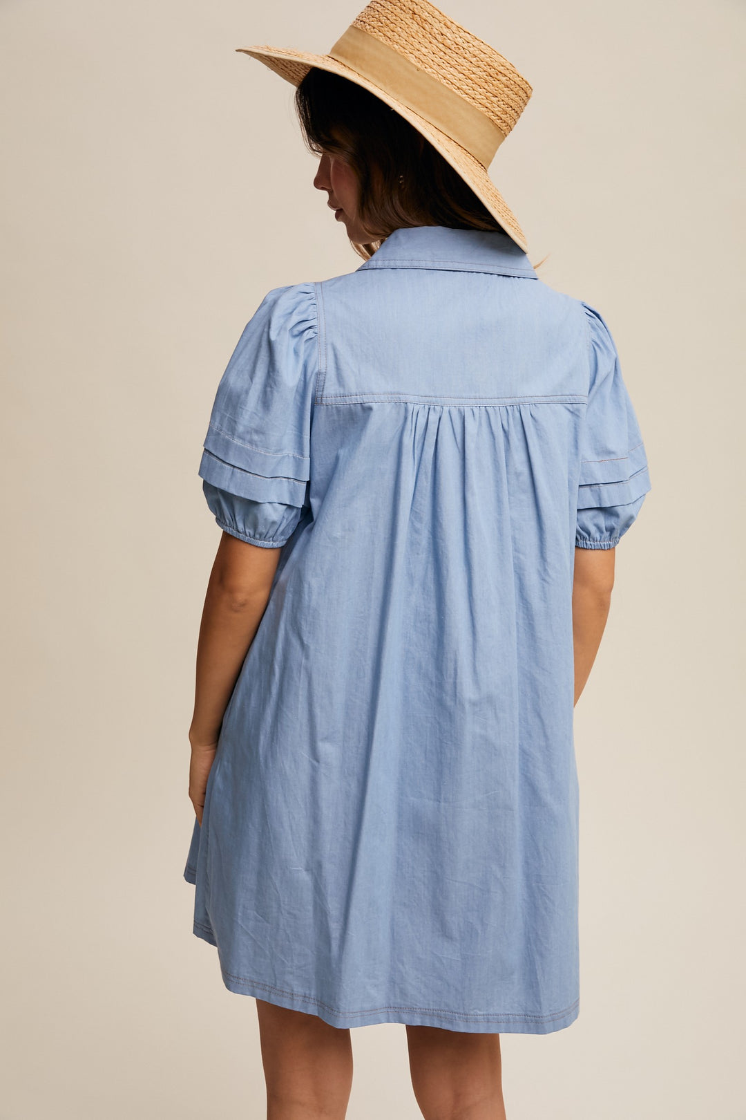 Hanah Puff Sleeve Denim Dress