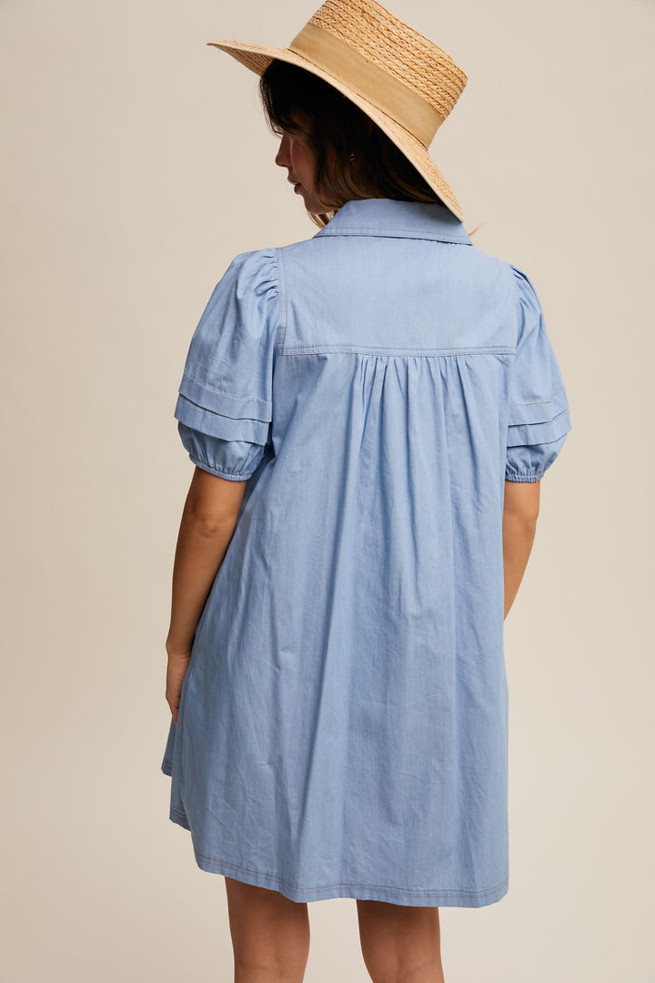 Hanah Puff Sleeve Denim Dress