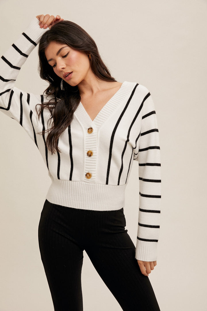 Kyla Btn Stripe Tie Sweater