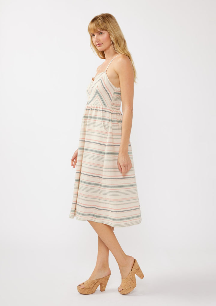 Ida Button Striped Midi Dress