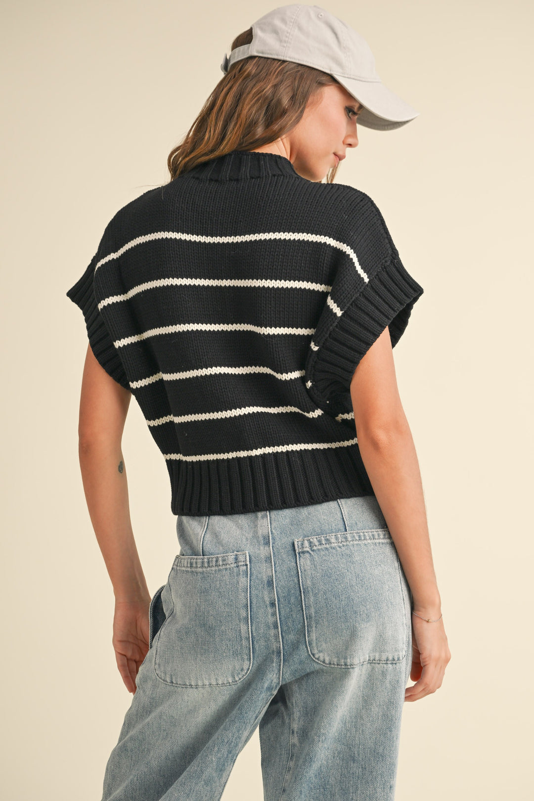 Eslie Stripe Mock Neck Crop Sweater