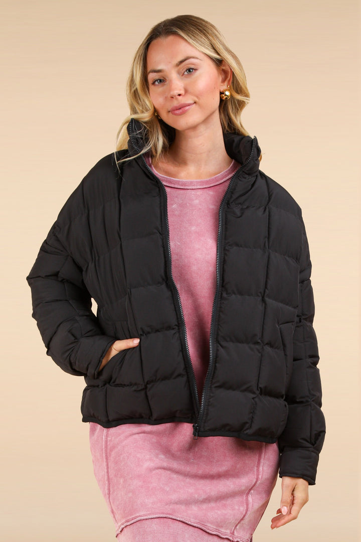 Mable Full Zip Black Puffer Jacket