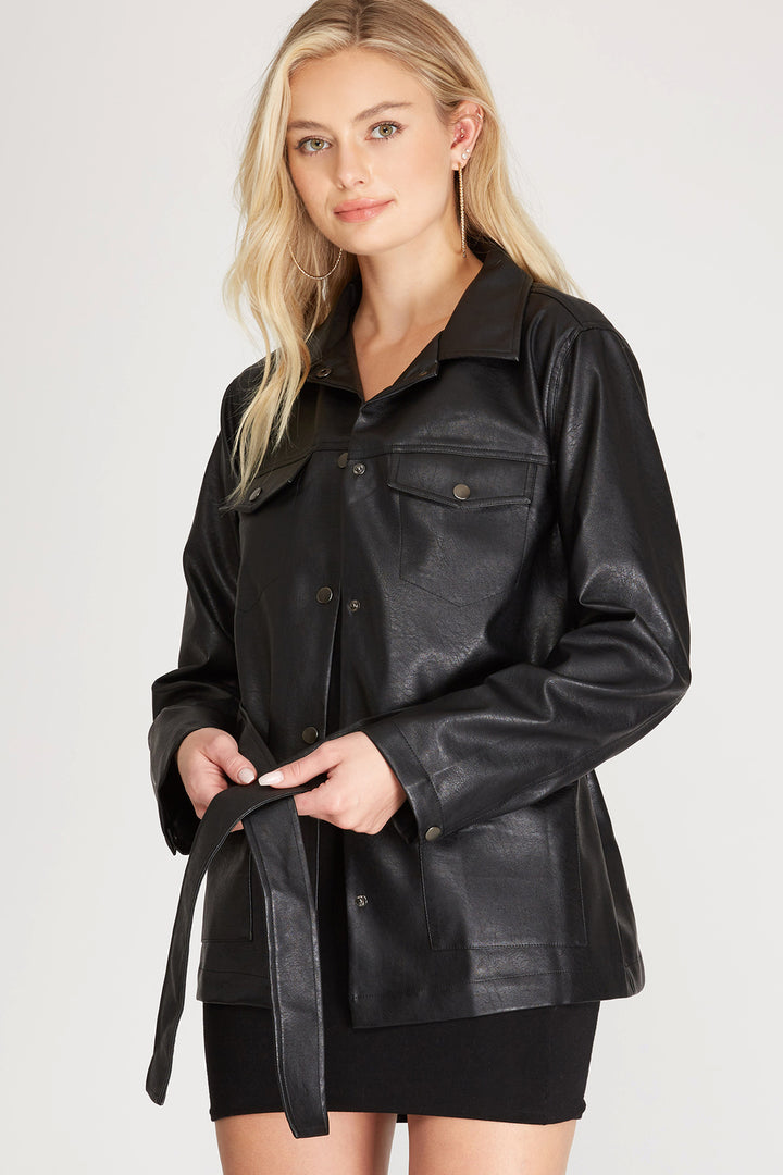 Stella Faux Leather Button Jacket